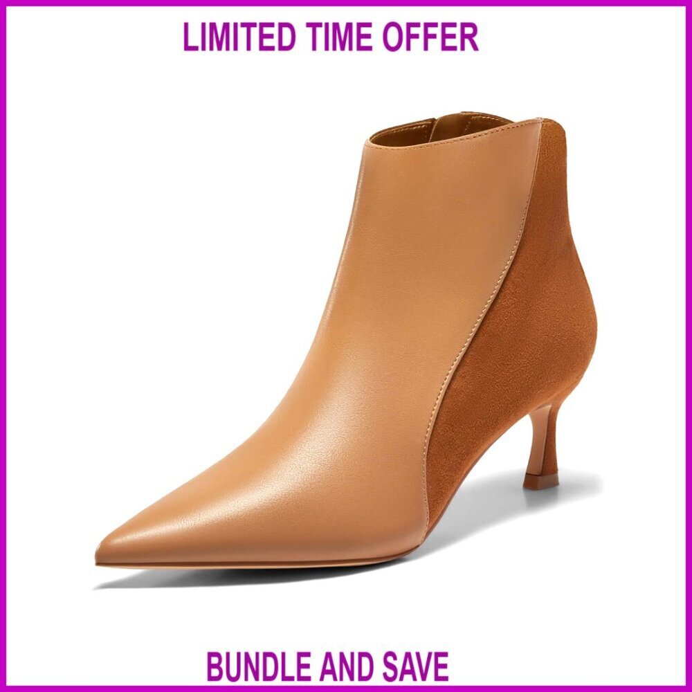 Kitten Heel Ankle Boots Pointed Toe Side Zipper Faux Leather